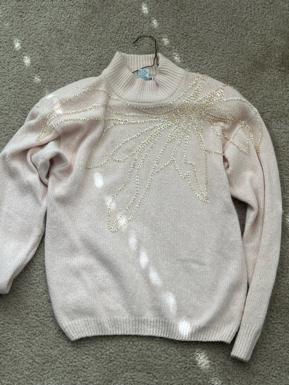 Westport Light Pink Sequin Mock Neck Sweater